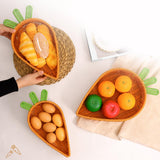 Maxbell Rattan Woven Basket Carrot Shaped Hand Woven Easter for Table Top Food Fruit Large 32x23x7.5cm
