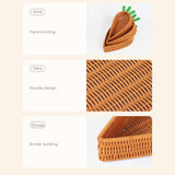 Maxbell Rattan Woven Basket Carrot Shaped Hand Woven Easter for Table Top Food Fruit Small 29.5x19.5x7cm