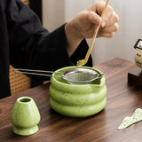 Maxbell 4x Matcha Ceremony Set Ceramic Matcha Bowl Set for Dining Room Home Tea Room Green