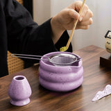 Maxbell 4x Matcha Ceremony Set Ceramic Matcha Bowl Set for Dining Room Home Tea Room Purple