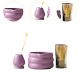 Maxbell 4x Matcha Ceremony Set Ceramic Matcha Bowl Set for Dining Room Home Tea Room Purple