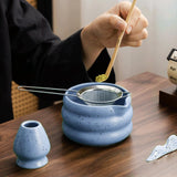 Maxbell 4x Matcha Ceremony Set Ceramic Matcha Bowl Set for Dining Room Home Tea Room Blue