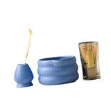 Maxbell 4x Matcha Ceremony Set Ceramic Matcha Bowl Set for Dining Room Home Tea Room Blue