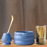 Maxbell 4x Matcha Ceremony Set Ceramic Matcha Bowl Set for Dining Room Home Tea Room Blue