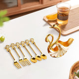 Maxbell Swan Base Holder with 3 Spoons & 3 Forks Metal for Salads Espresso Cocktails White