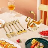 Maxbell Swan Base Holder with 3 Spoons & 3 Forks Metal for Salads Espresso Cocktails White