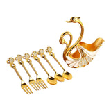 Maxbell Swan Base Holder with 3 Spoons & 3 Forks Metal for Salads Espresso Cocktails White