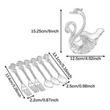 Maxbell Swan Base Holder with 3 Spoons & 3 Forks Metal for Salads Espresso Cocktails Light Blue