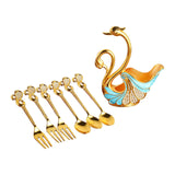 Maxbell Swan Base Holder with 3 Spoons & 3 Forks Metal for Salads Espresso Cocktails Light Blue