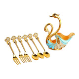 Maxbell Swan Base Holder with 3 Spoons & 3 Forks Metal for Salads Espresso Cocktails Light Blue