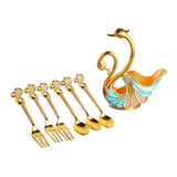 Maxbell Swan Base Holder with 3 Spoons & 3 Forks Metal for Salads Espresso Cocktails Light Blue