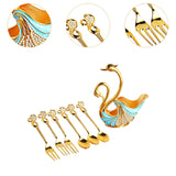 Maxbell Swan Base Holder with 3 Spoons & 3 Forks Metal for Salads Espresso Cocktails Light Blue