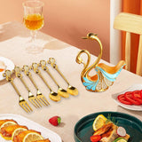 Maxbell Swan Base Holder with 3 Spoons & 3 Forks Metal for Salads Espresso Cocktails Light Blue