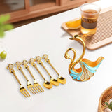 Maxbell Swan Base Holder with 3 Spoons & 3 Forks Metal for Salads Espresso Cocktails Light Blue