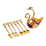 Maxbell Swan Base Holder with 3 Spoons & 3 Forks Metal for Salads Espresso Cocktails Violet