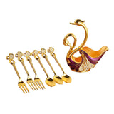Maxbell Swan Base Holder with 3 Spoons & 3 Forks Metal for Salads Espresso Cocktails Violet