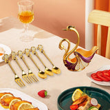 Maxbell Swan Base Holder with 3 Spoons & 3 Forks Metal for Salads Espresso Cocktails Violet