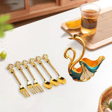Maxbell Swan Base Holder with 3 Spoons & 3 Forks Metal for Salads Espresso Cocktails Dark Blue