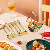 Maxbell Swan Base Holder with 3 Spoons & 3 Forks Metal for Salads Espresso Cocktails Dark Blue