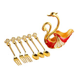 Maxbell Swan Base Holder with 3 Spoons & 3 Forks Metal for Salads Espresso Cocktails Red
