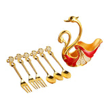 Maxbell Swan Base Holder with 3 Spoons & 3 Forks Metal for Salads Espresso Cocktails Red