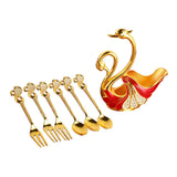 Maxbell Swan Base Holder with 3 Spoons & 3 Forks Metal for Salads Espresso Cocktails Red