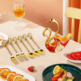 Maxbell Swan Base Holder with 3 Spoons & 3 Forks Metal for Salads Espresso Cocktails Red