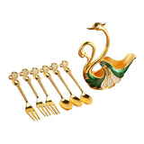 Maxbell Swan Base Holder with 3 Spoons & 3 Forks Metal for Salads Espresso Cocktails Green