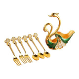 Maxbell Swan Base Holder with 3 Spoons & 3 Forks Metal for Salads Espresso Cocktails Green