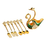 Maxbell Swan Base Holder with 3 Spoons & 3 Forks Metal for Salads Espresso Cocktails Green