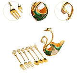 Maxbell Swan Base Holder with 3 Spoons & 3 Forks Metal for Salads Espresso Cocktails Green