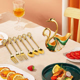 Maxbell Swan Base Holder with 3 Spoons & 3 Forks Metal for Salads Espresso Cocktails Green