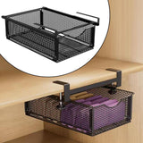 Maxbell Under Shelf Wire Basket Under Cabinet Hanging Drawer for Cabinet Office Home black
