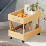 Rolling Cart 2 Tiers Wood Cart with Caster Wheels for Household Hotel Office M