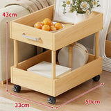 Rolling Cart 2 Tiers Wood Cart with Caster Wheels for Household Hotel Office M