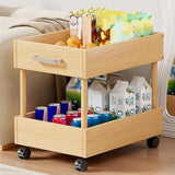 Rolling Cart 2 Tiers Wood Cart with Caster Wheels for Household Hotel Office M