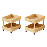 Rolling Cart 2 Tiers Wood Cart with Caster Wheels for Household Hotel Office M