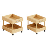 Rolling Cart 2 Tiers Wood Cart with Caster Wheels for Household Hotel Office M