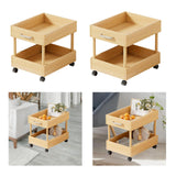 Rolling Cart 2 Tiers Wood Cart with Caster Wheels for Household Hotel Office M