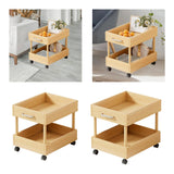 Rolling Cart 2 Tiers Wood Cart with Caster Wheels for Household Hotel Office M
