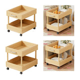 Rolling Cart 2 Tiers Wood Cart with Caster Wheels for Household Hotel Office M