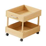 Rolling Cart 2 Tiers Wood Cart with Caster Wheels for Household Hotel Office M
