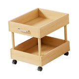 Rolling Cart 2 Tiers Wood Cart with Caster Wheels for Household Hotel Office M