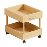 Rolling Cart 2 Tiers Wood Cart with Caster Wheels for Household Hotel Office M