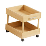 Rolling Cart 2 Tiers Wood Cart with Caster Wheels for Household Hotel Office M