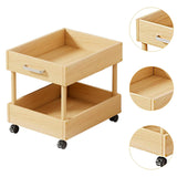 Rolling Cart 2 Tiers Wood Cart with Caster Wheels for Household Hotel Office M