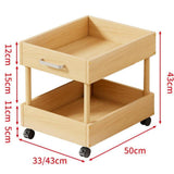 Rolling Cart 2 Tiers Wood Cart with Caster Wheels for Household Hotel Office M