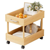 Rolling Cart 2 Tiers Wood Cart with Caster Wheels for Household Hotel Office M