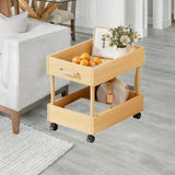 Rolling Cart 2 Tiers Wood Cart with Caster Wheels for Household Hotel Office M