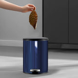 Trash Can with Foot Pedal Simple Dustbin Garbage Bin for Dorm Restroom Lobby Dark Blue